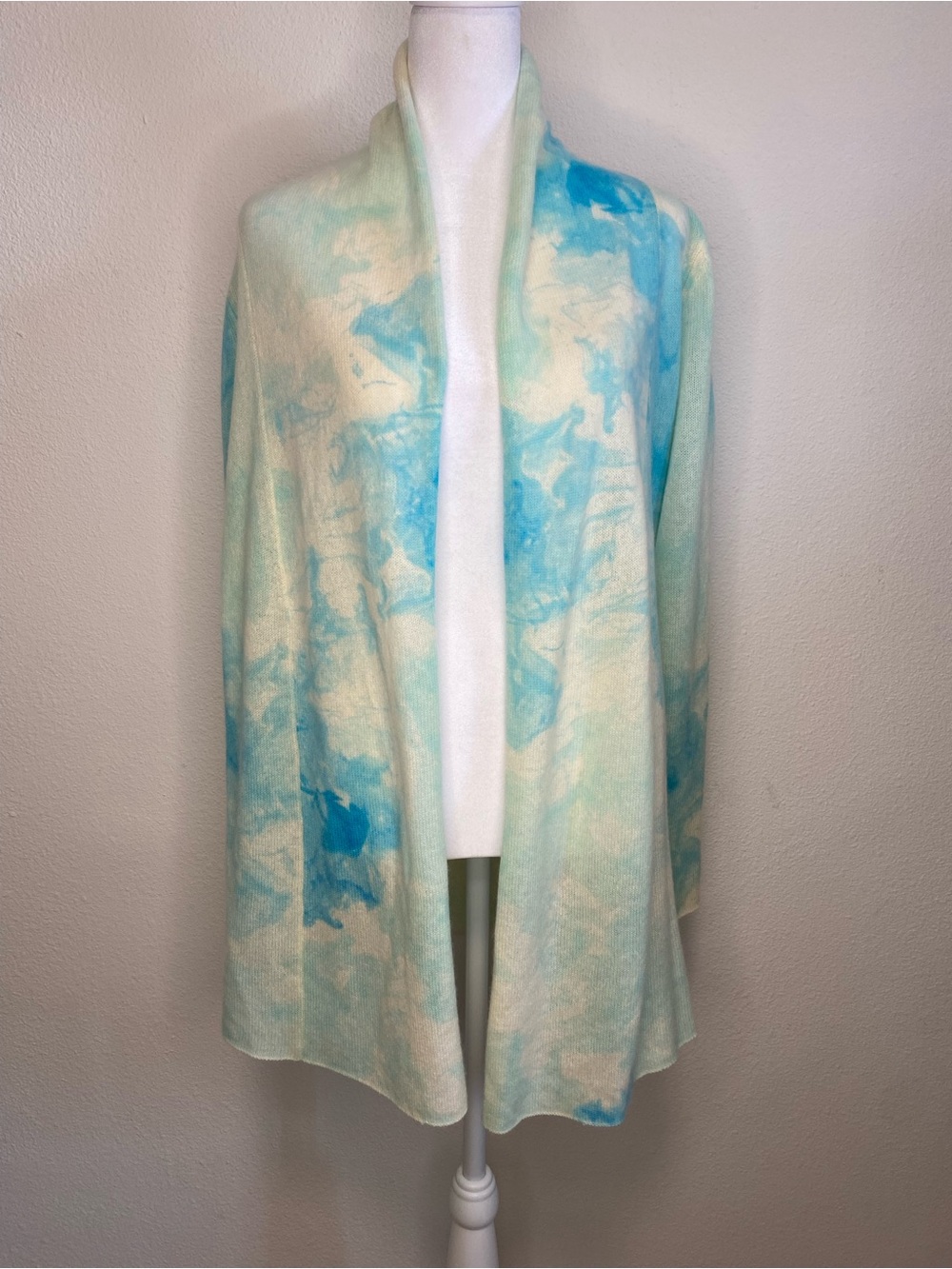 NWT Charter Club Cashmere Marble Knit Cardigan XS Wrap Cream Light Blue Coastal